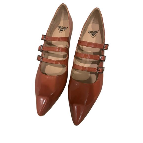*SOLD* EUC John Fluevog Classy Triple Strap Mary Jane Heels Red Brown Size 8/8.5 - Picture 2 of 9